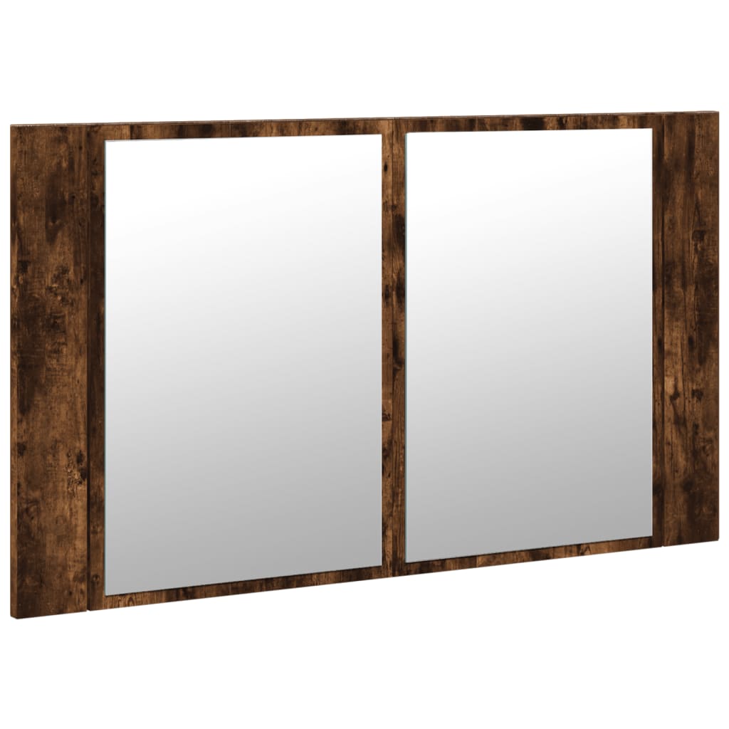 vidaXL Szafka łazienkowa z lustrem i LED, opalany dąb, 80x12x45, akryl