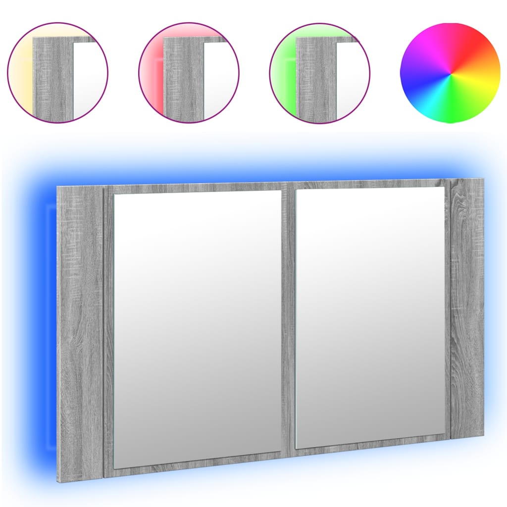 vidaXL Szafka łazienkowa z lustrem i LED, szary dąb 80x12x45 cm, akryl