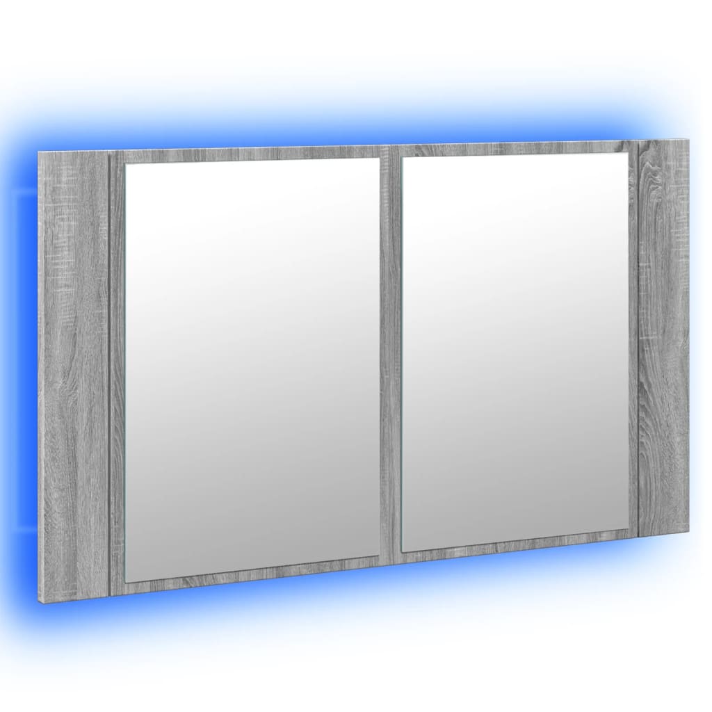 vidaXL Szafka łazienkowa z lustrem i LED, szary dąb 80x12x45 cm, akryl