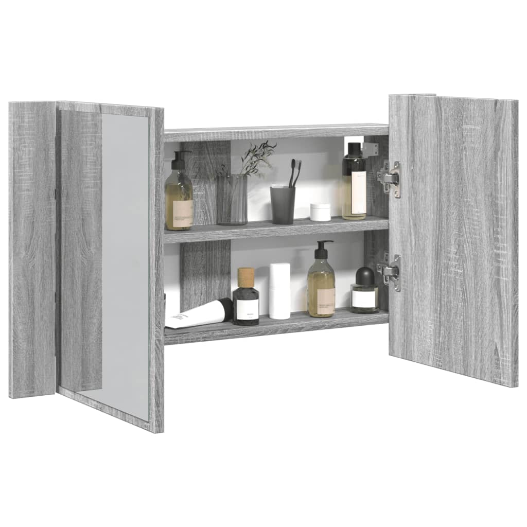 vidaXL Szafka łazienkowa z lustrem i LED, szary dąb 80x12x45 cm, akryl