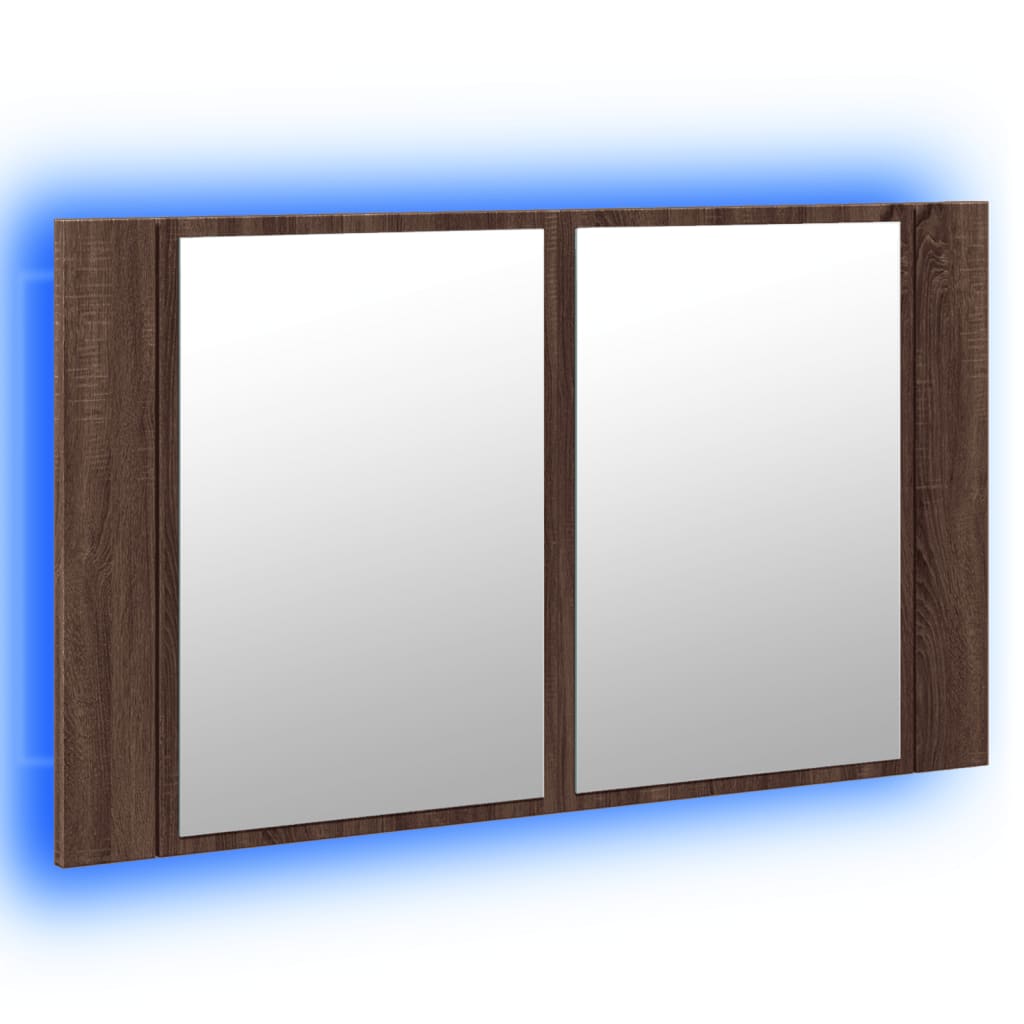vidaXL Szafka łazienkowa z lustrem i LED, brązowy dąb, 80x12x45, akryl