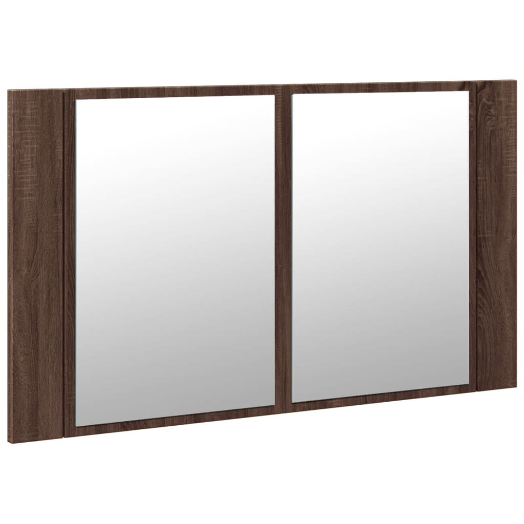 vidaXL Szafka łazienkowa z lustrem i LED, brązowy dąb, 80x12x45, akryl