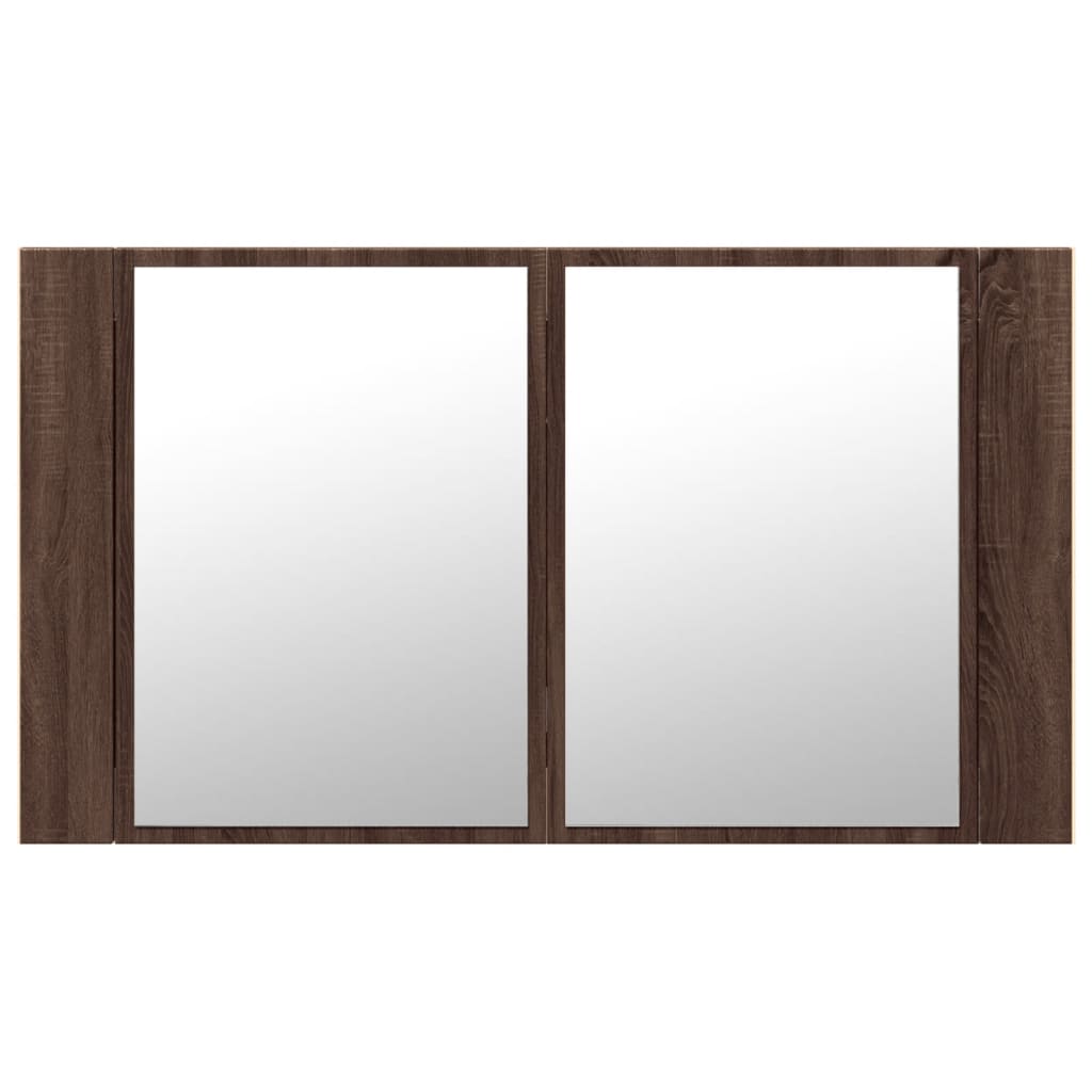 vidaXL Szafka łazienkowa z lustrem i LED, brązowy dąb, 80x12x45, akryl