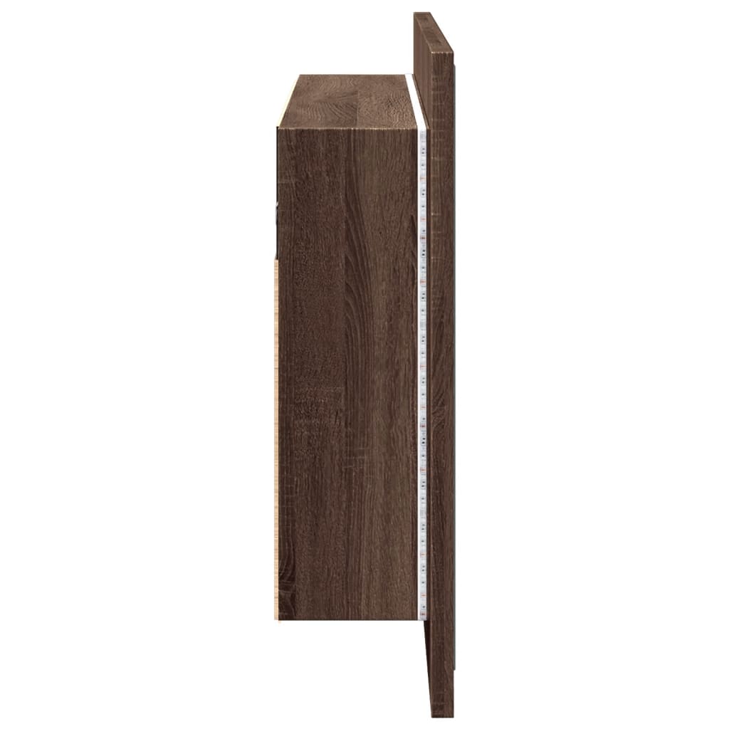 vidaXL Szafka łazienkowa z lustrem i LED, brązowy dąb, 80x12x45, akryl
