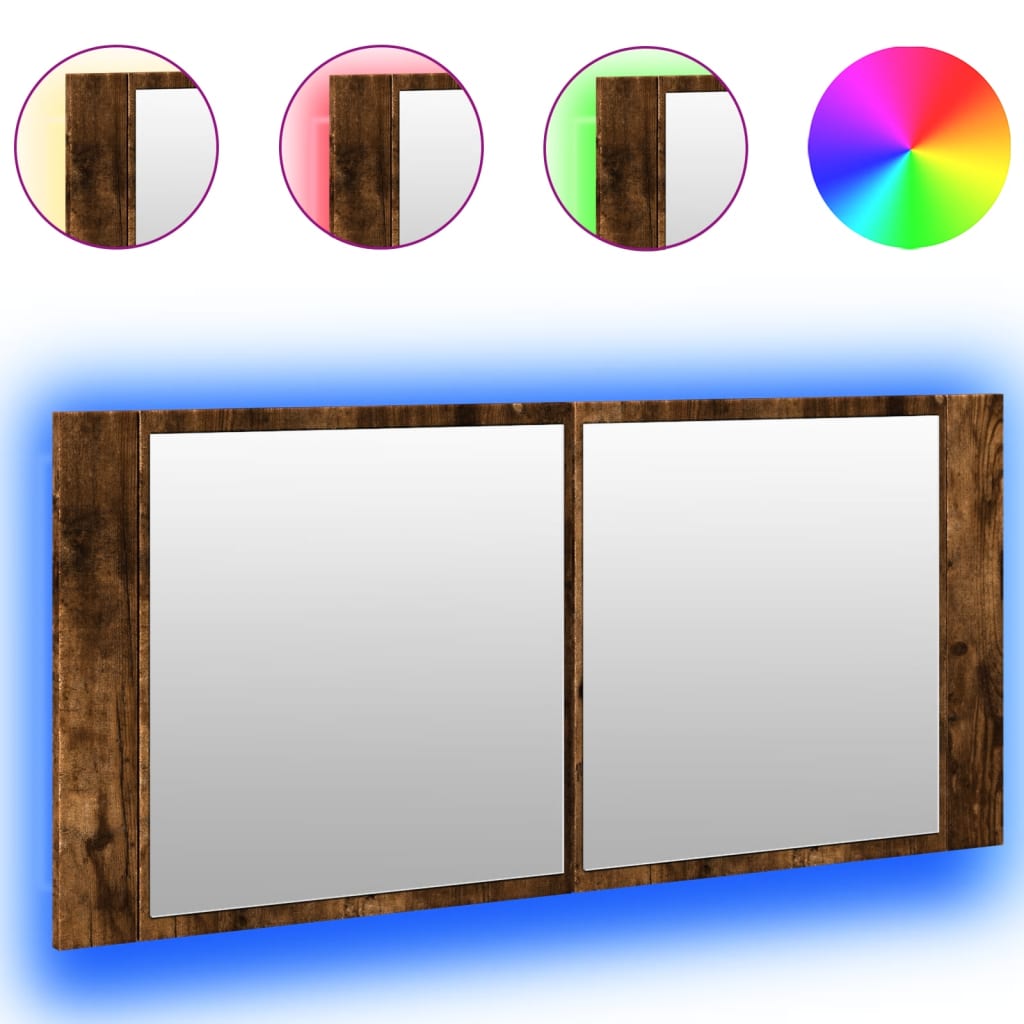 vidaXL Szafka łazienkowa z lustrem i LED, przydymiony dąb, 100x12x45cm