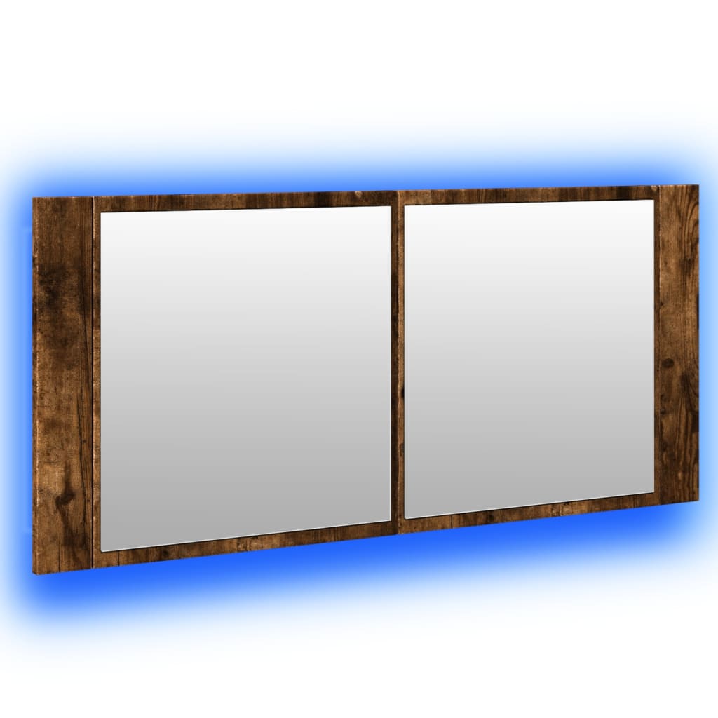 vidaXL Szafka łazienkowa z lustrem i LED, przydymiony dąb, 100x12x45cm
