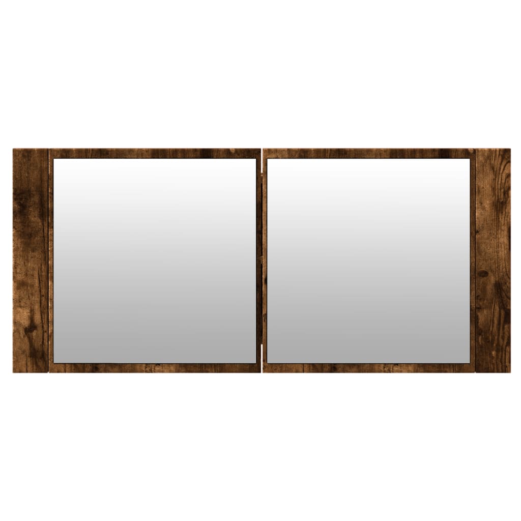 vidaXL Szafka łazienkowa z lustrem i LED, przydymiony dąb, 100x12x45cm
