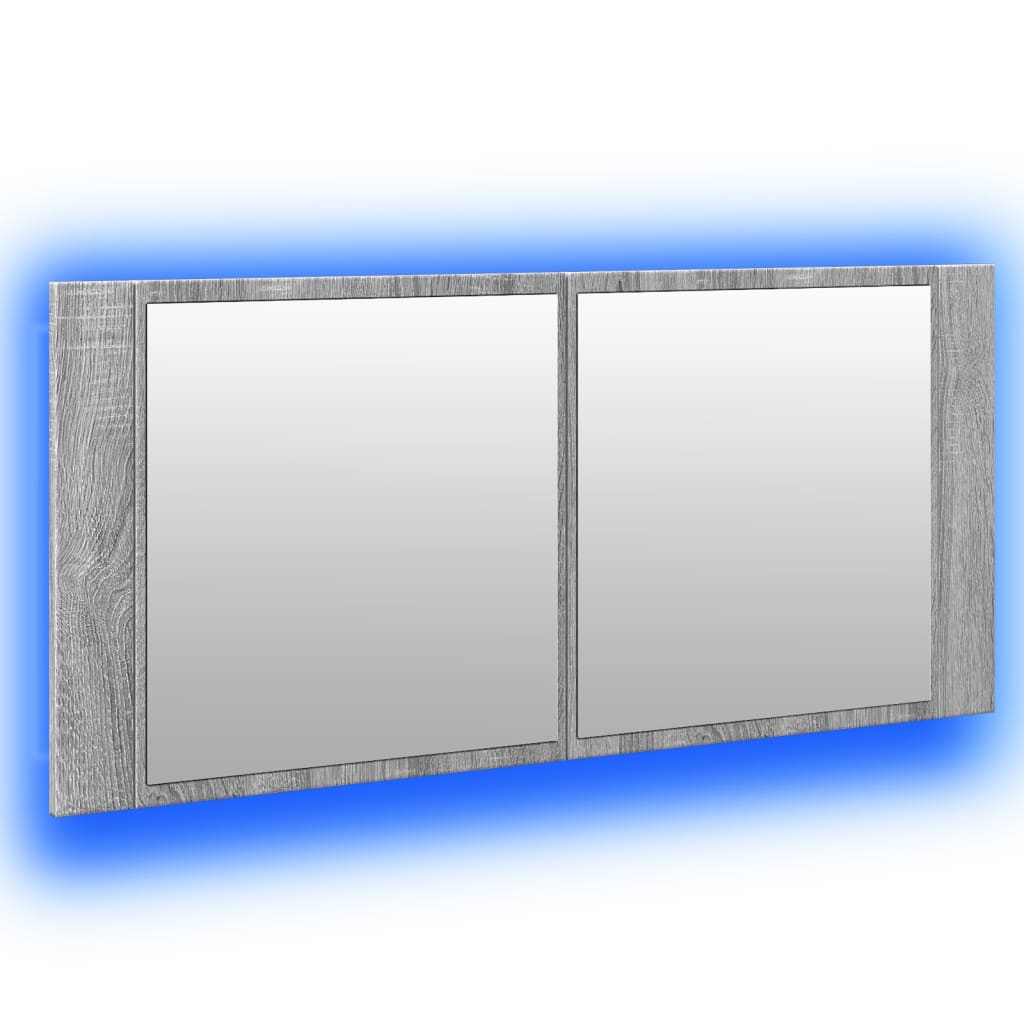 vidaXL Szafka łazienkowa z lustrem i LED, szary dąb, 100x12x45 cm