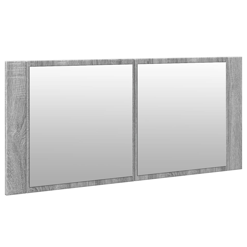 vidaXL Szafka łazienkowa z lustrem i LED, szary dąb, 100x12x45 cm