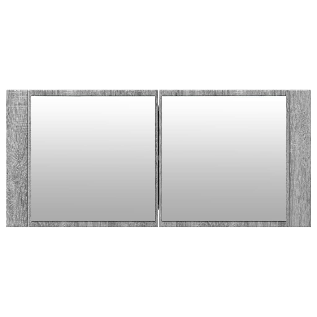 vidaXL Szafka łazienkowa z lustrem i LED, szary dąb, 100x12x45 cm