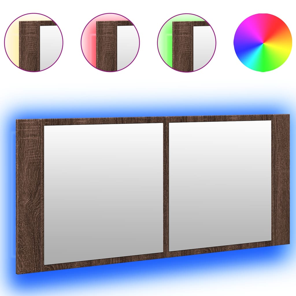 vidaXL Szafka łazienkowa z lustrem i LED, brązowy dąb, 100x12x45 cm