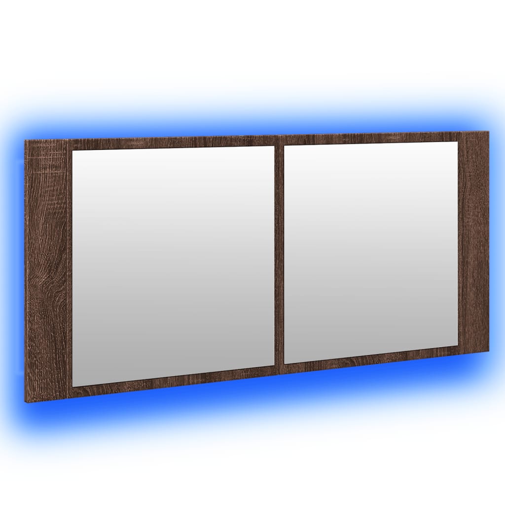 vidaXL Szafka łazienkowa z lustrem i LED, brązowy dąb, 100x12x45 cm