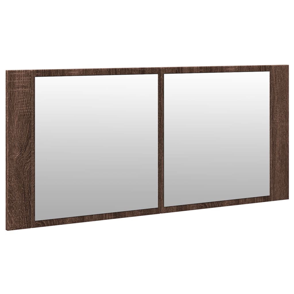 vidaXL Szafka łazienkowa z lustrem i LED, brązowy dąb, 100x12x45 cm