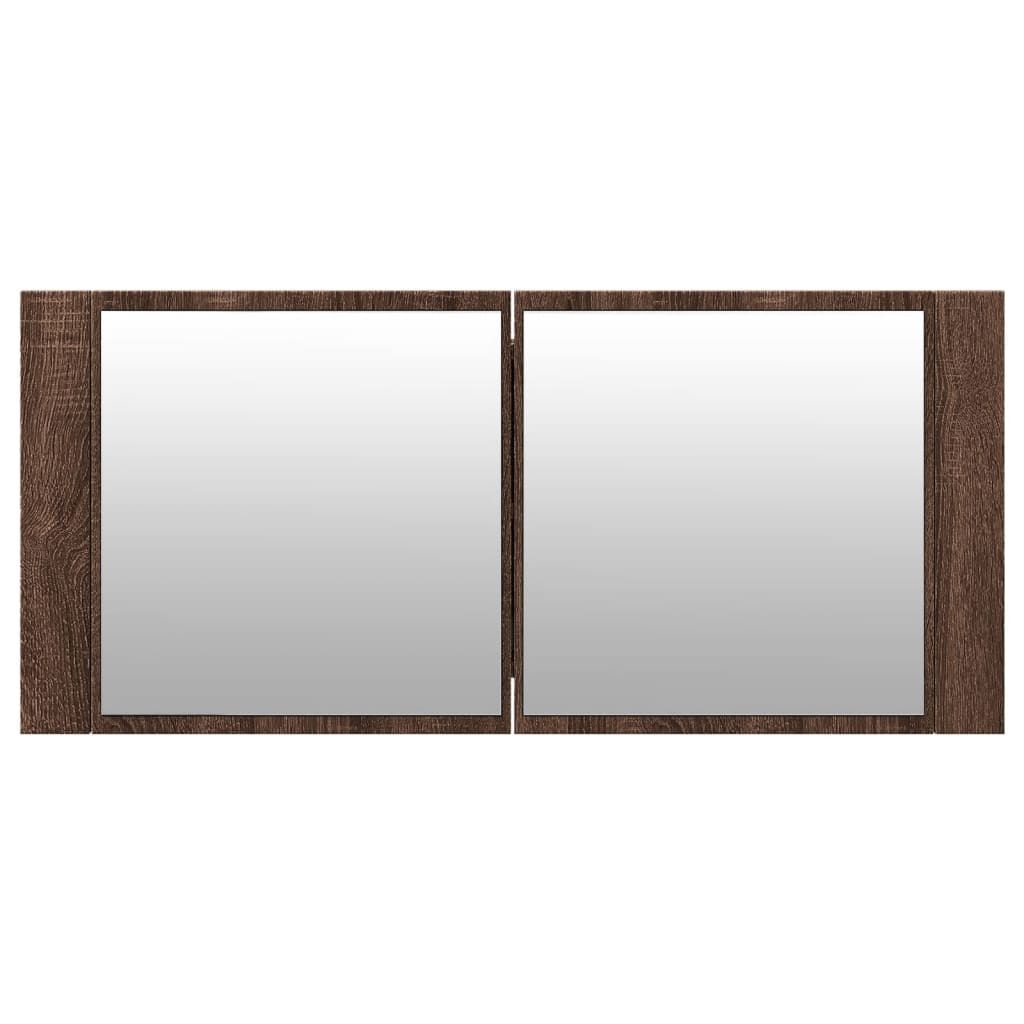 vidaXL Szafka łazienkowa z lustrem i LED, brązowy dąb, 100x12x45 cm
