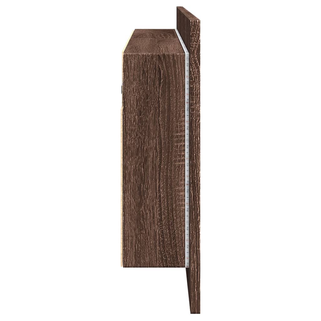 vidaXL Szafka łazienkowa z lustrem i LED, brązowy dąb, 100x12x45 cm