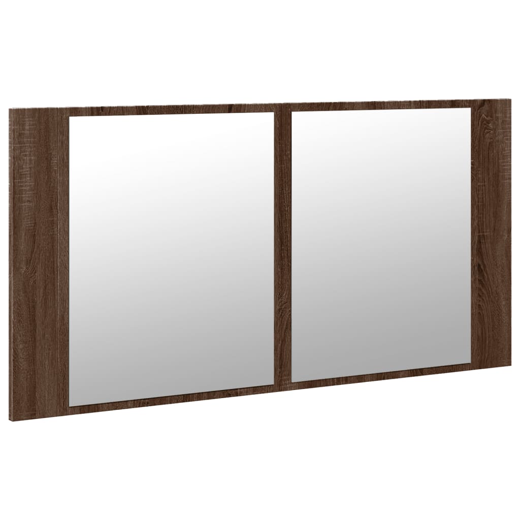 vidaXL Szafka łazienkowa z lustrem i LED, brązowy dąb, 90x12x45, akryl