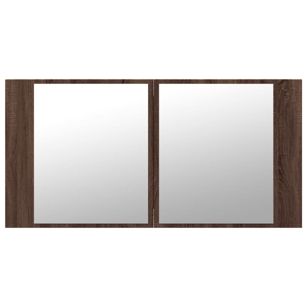 vidaXL Szafka łazienkowa z lustrem i LED, brązowy dąb, 90x12x45, akryl