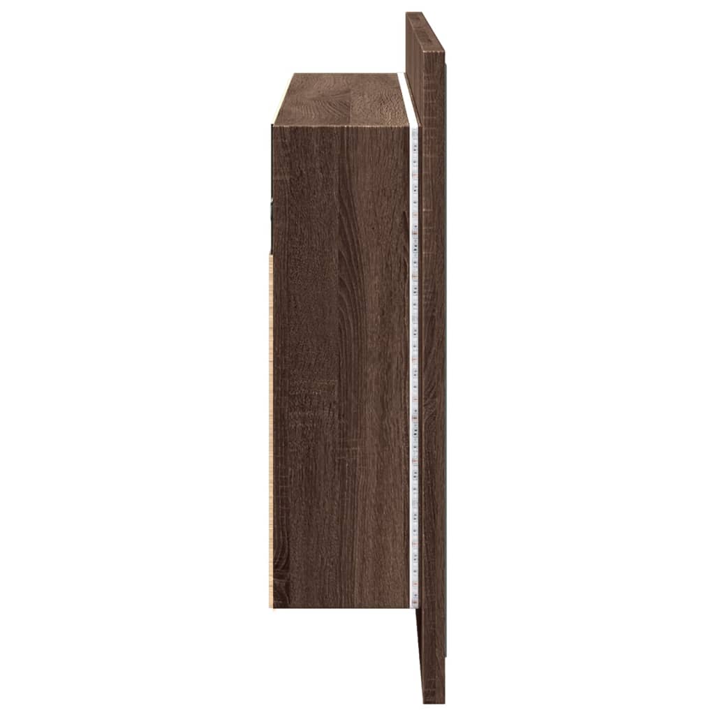 vidaXL Szafka łazienkowa z lustrem i LED, brązowy dąb, 90x12x45, akryl