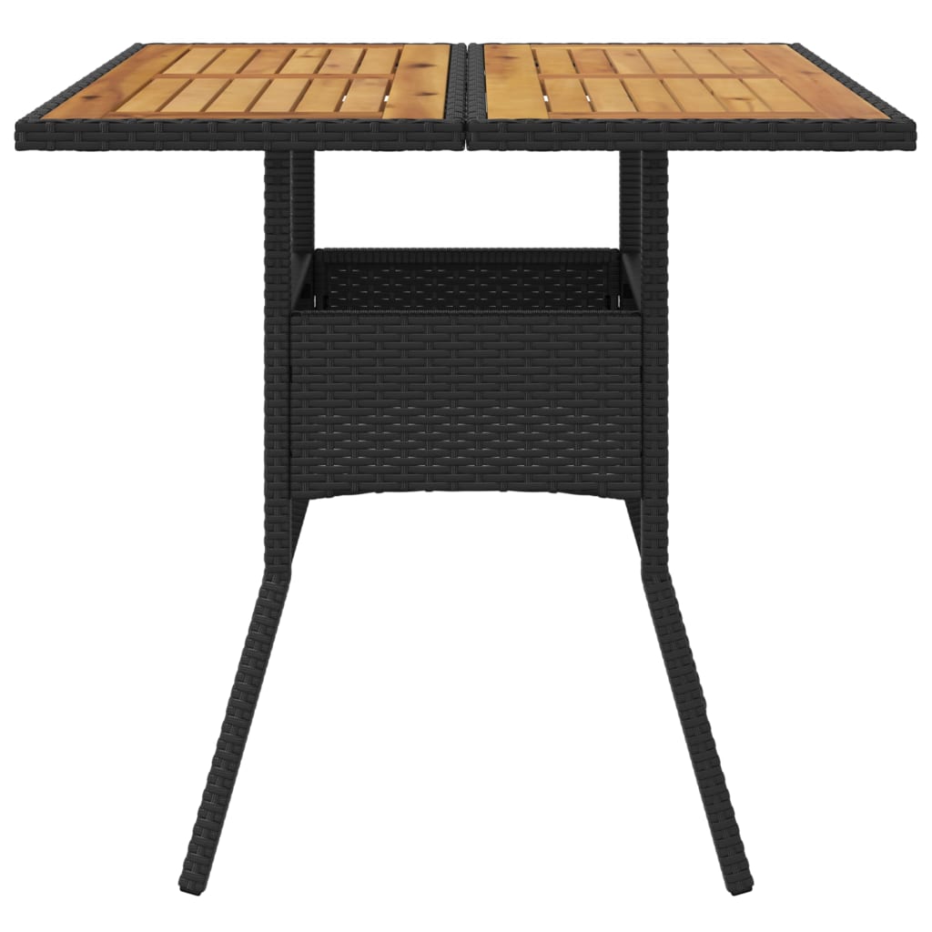 vidaXL Stół ogrodowy z akacjowym blatem, czarny, 80x80x75cm, rattan PE