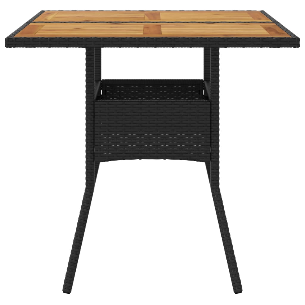 vidaXL Stół ogrodowy z akacjowym blatem, czarny, 80x80x75cm, rattan PE