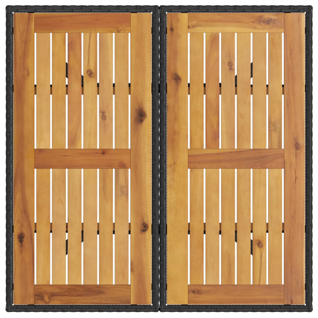 vidaXL Stół ogrodowy z akacjowym blatem, czarny, 80x80x75cm, rattan PE