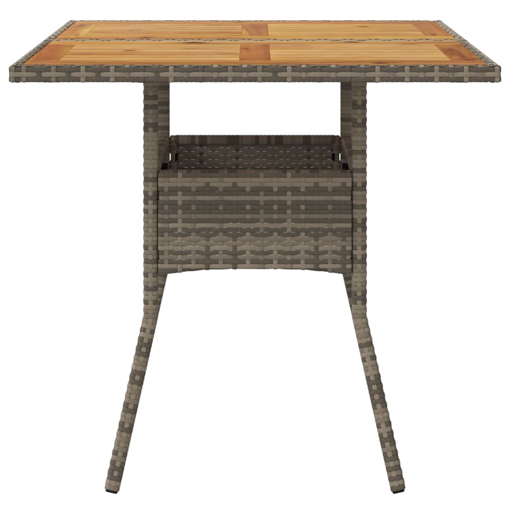 vidaXL Stół ogrodowy z akacjowym blatem, szary, 80x80x75 cm, rattan PE
