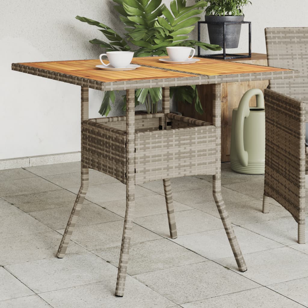 vidaXL Stół ogrodowy z akacjowym blatem, szary, 80x80x75 cm, rattan PE