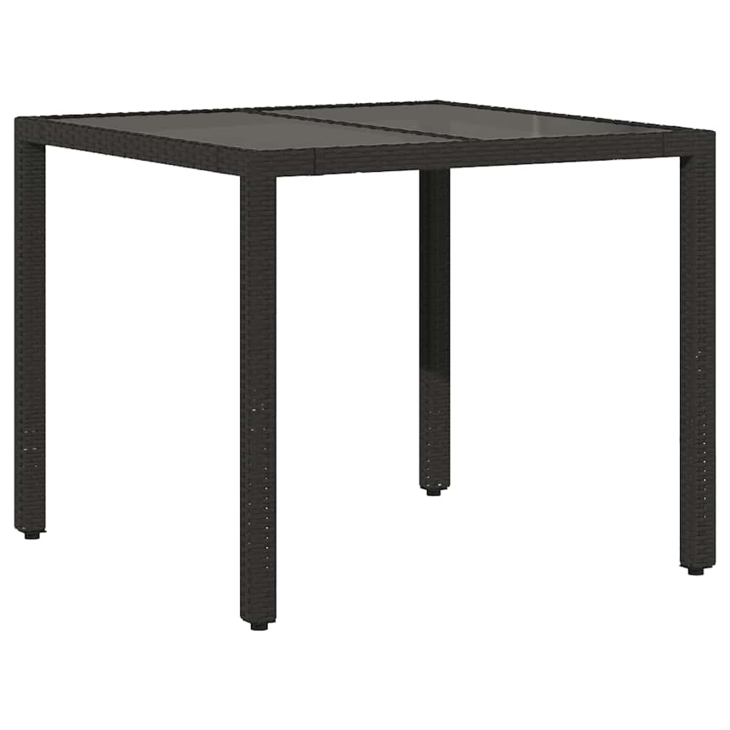 vidaXL Stół ogrodowy, szklany blat, czarny, 90x90x75 cm, rattan PE