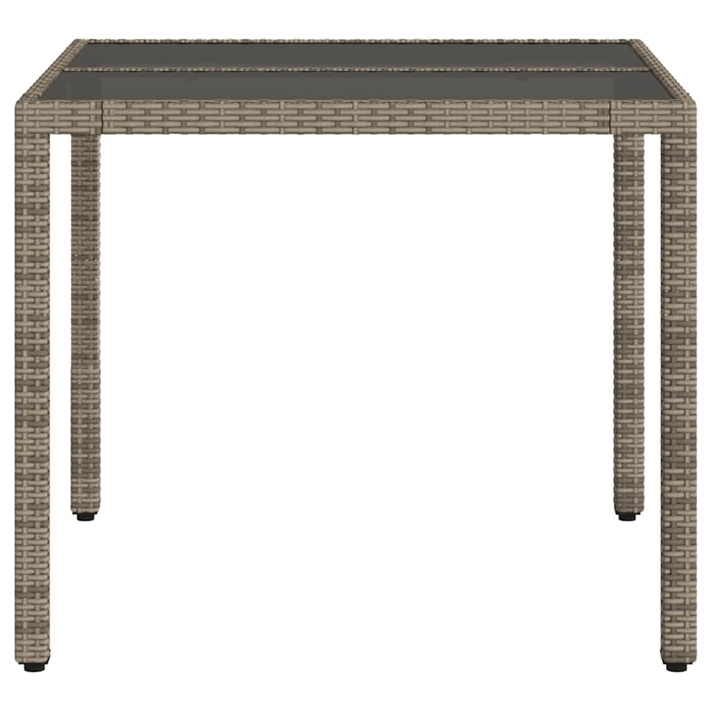 vidaXL Stół ogrodowy ze szklanym blatem, szary, 90x90x75 cm, rattan PE