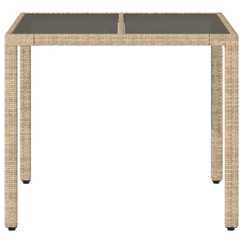 vidaXL Stół ogrodowy ze szklanym blatem, beż, 90x90x75 cm, polirattan