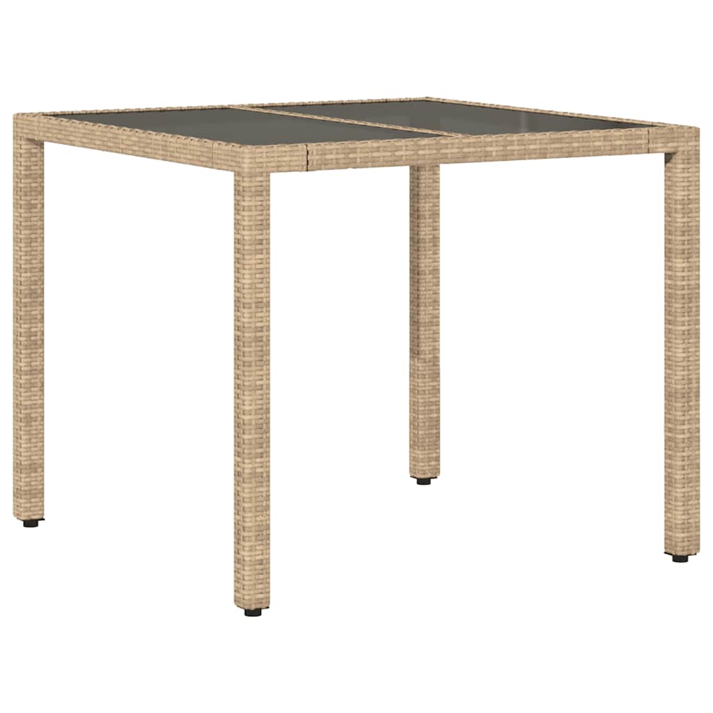 vidaXL Stół ogrodowy ze szklanym blatem, beż, 90x90x75 cm, polirattan