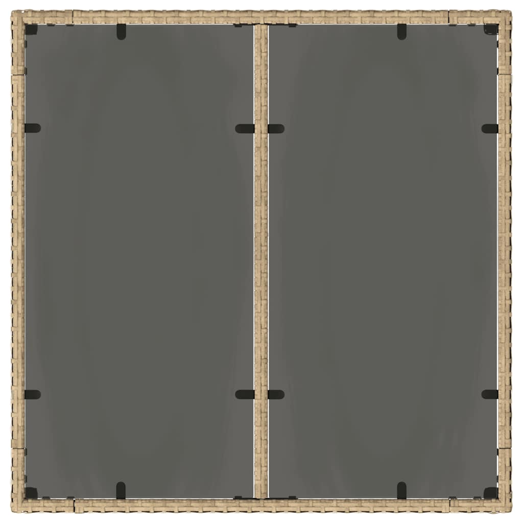 vidaXL Stół ogrodowy ze szklanym blatem, beż, 90x90x75 cm, polirattan