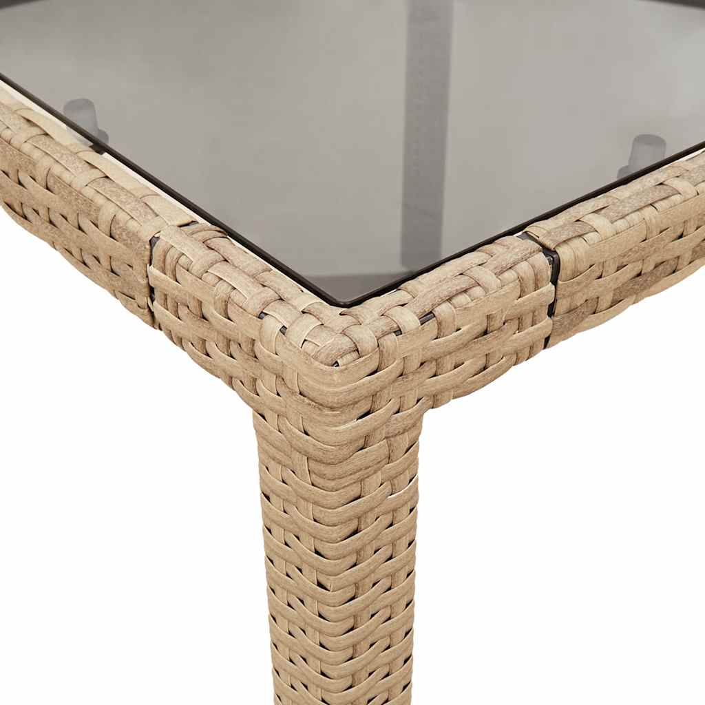 vidaXL Stół ogrodowy ze szklanym blatem, beż, 90x90x75 cm, polirattan
