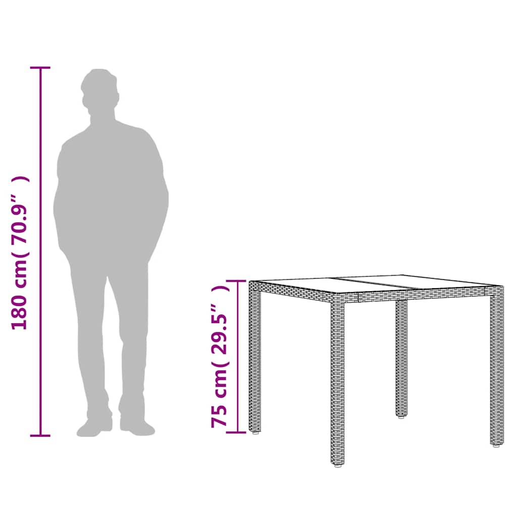 vidaXL Stół ogrodowy ze szklanym blatem, beż, 90x90x75 cm, polirattan