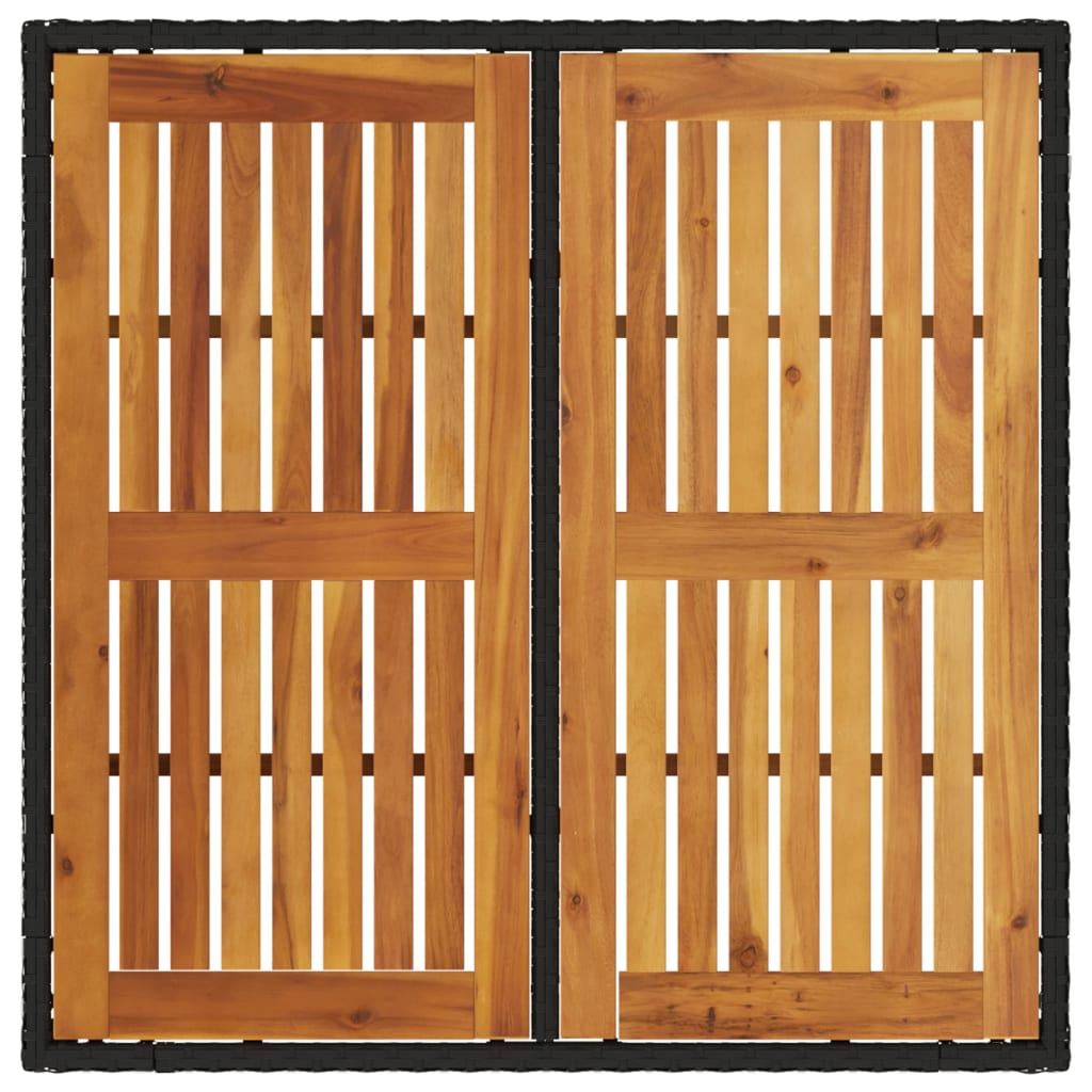 vidaXL Stół ogrodowy z akacjowym blatem, czarny, 90x90x75cm, rattan PE