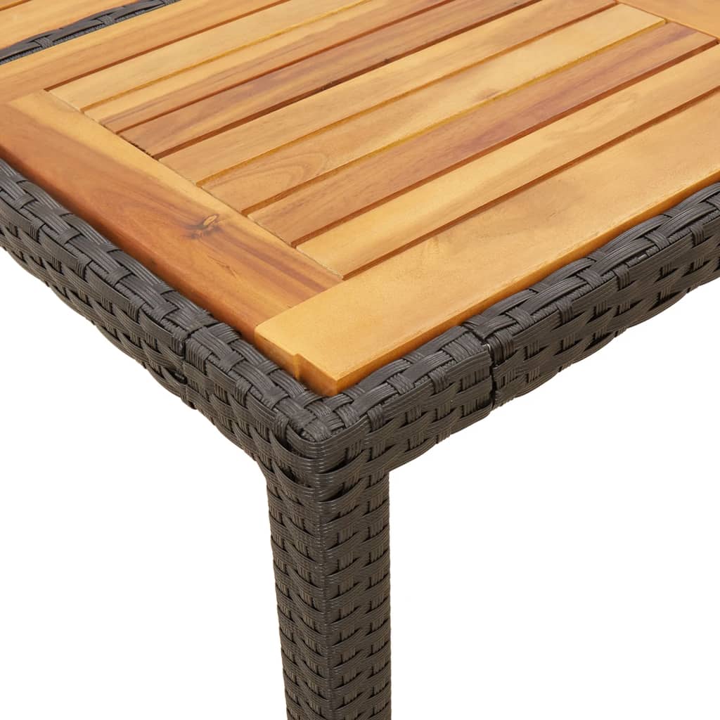 vidaXL Stół ogrodowy z akacjowym blatem, czarny, 90x90x75cm, rattan PE
