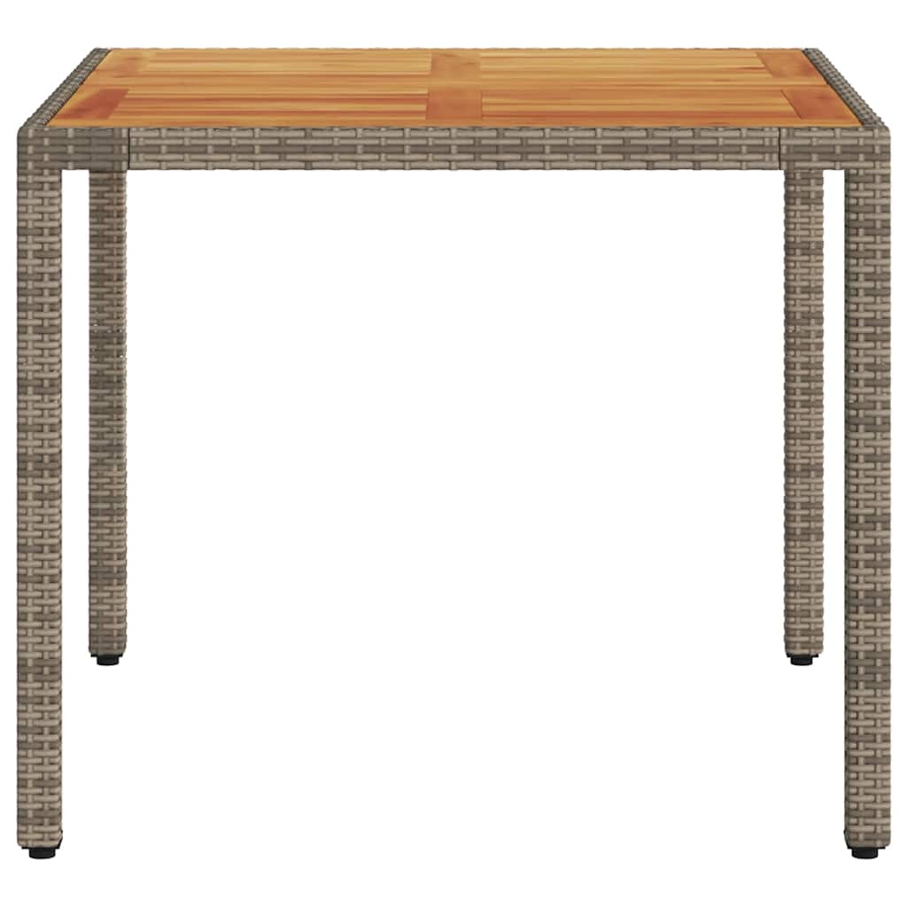 vidaXL Stół ogrodowy z akacjowym blatem, szary, 90x90x75 cm, rattan PE
