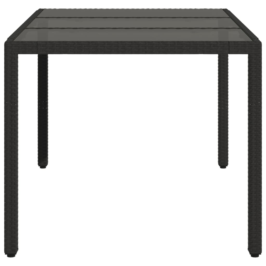 vidaXL Stół ogrodowy ze szklanym blatem, czarny, 150x90x75cm rattan PE