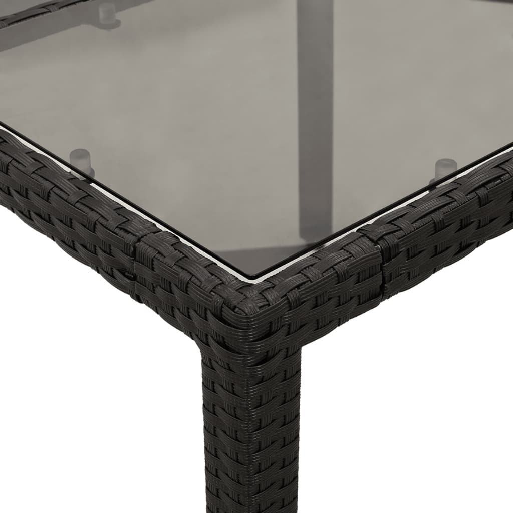 vidaXL Stół ogrodowy ze szklanym blatem, czarny, 150x90x75cm rattan PE