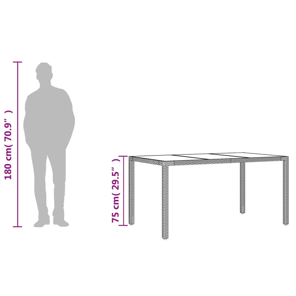 vidaXL Stół ogrodowy ze szklanym blatem, czarny, 150x90x75cm rattan PE