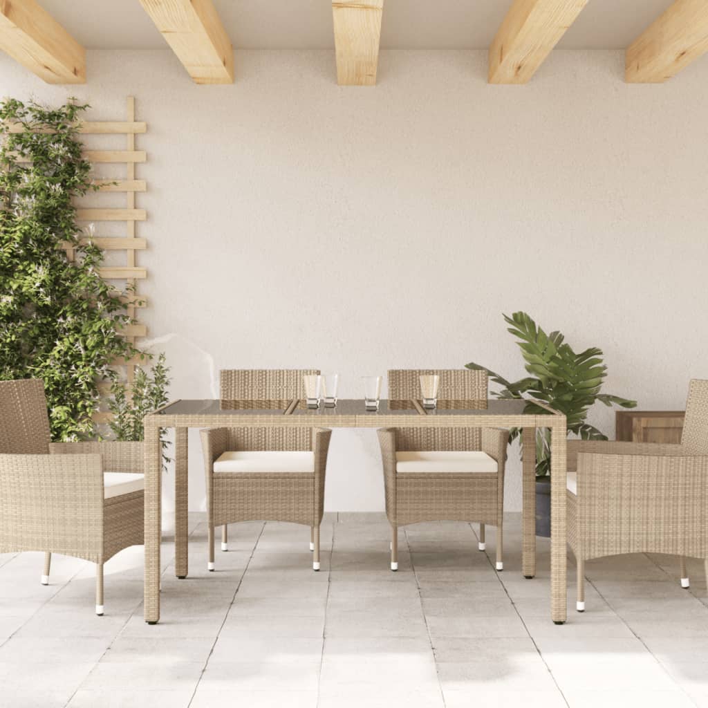 vidaXL Stół ogrodowy ze szklanym blatem, beżowy, 150x90x75cm rattan PE