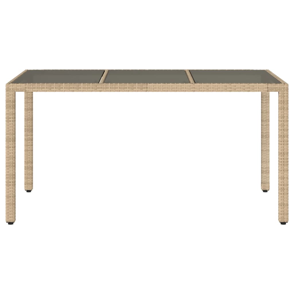 vidaXL Stół ogrodowy ze szklanym blatem, beżowy, 150x90x75cm rattan PE