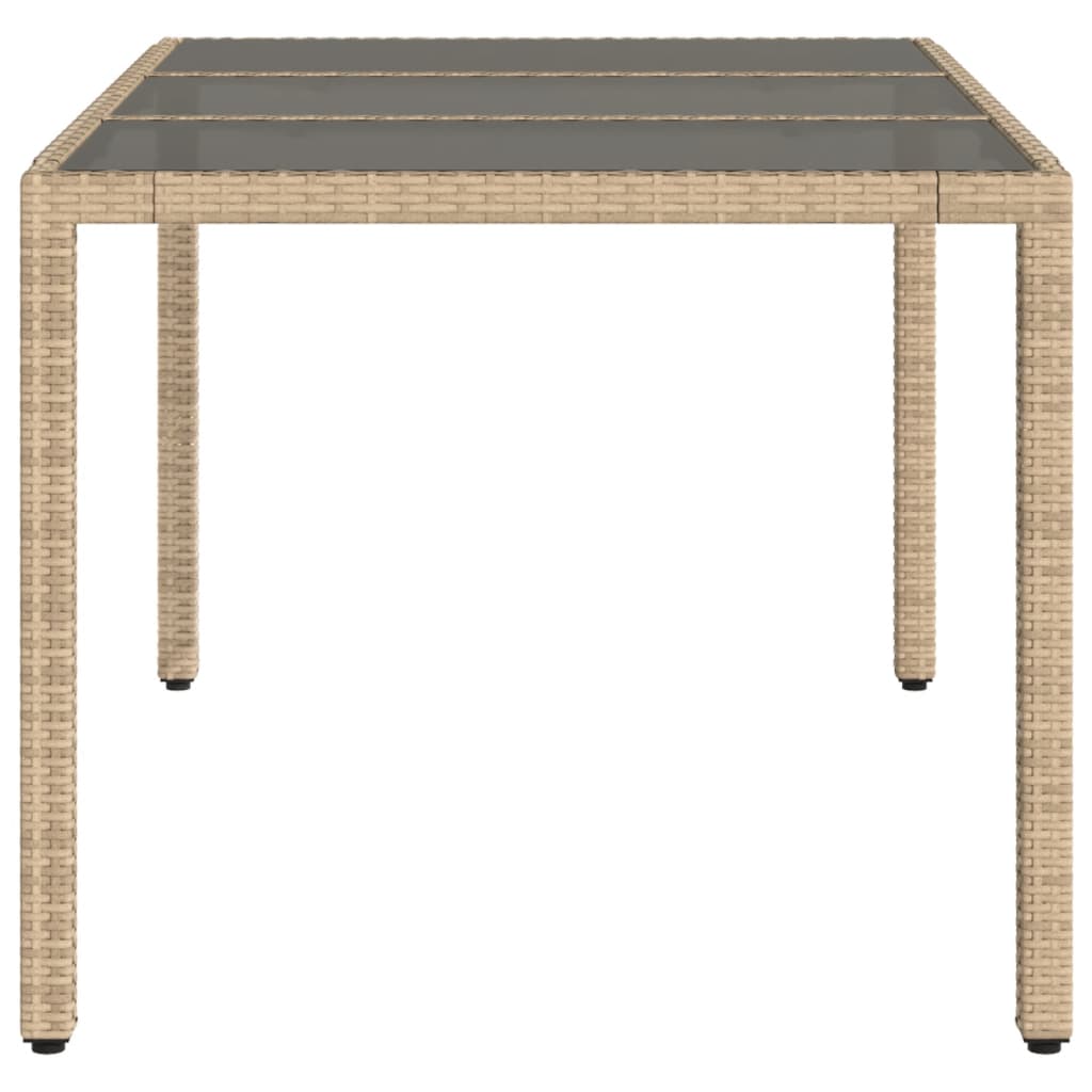 vidaXL Stół ogrodowy ze szklanym blatem, beżowy, 150x90x75cm rattan PE