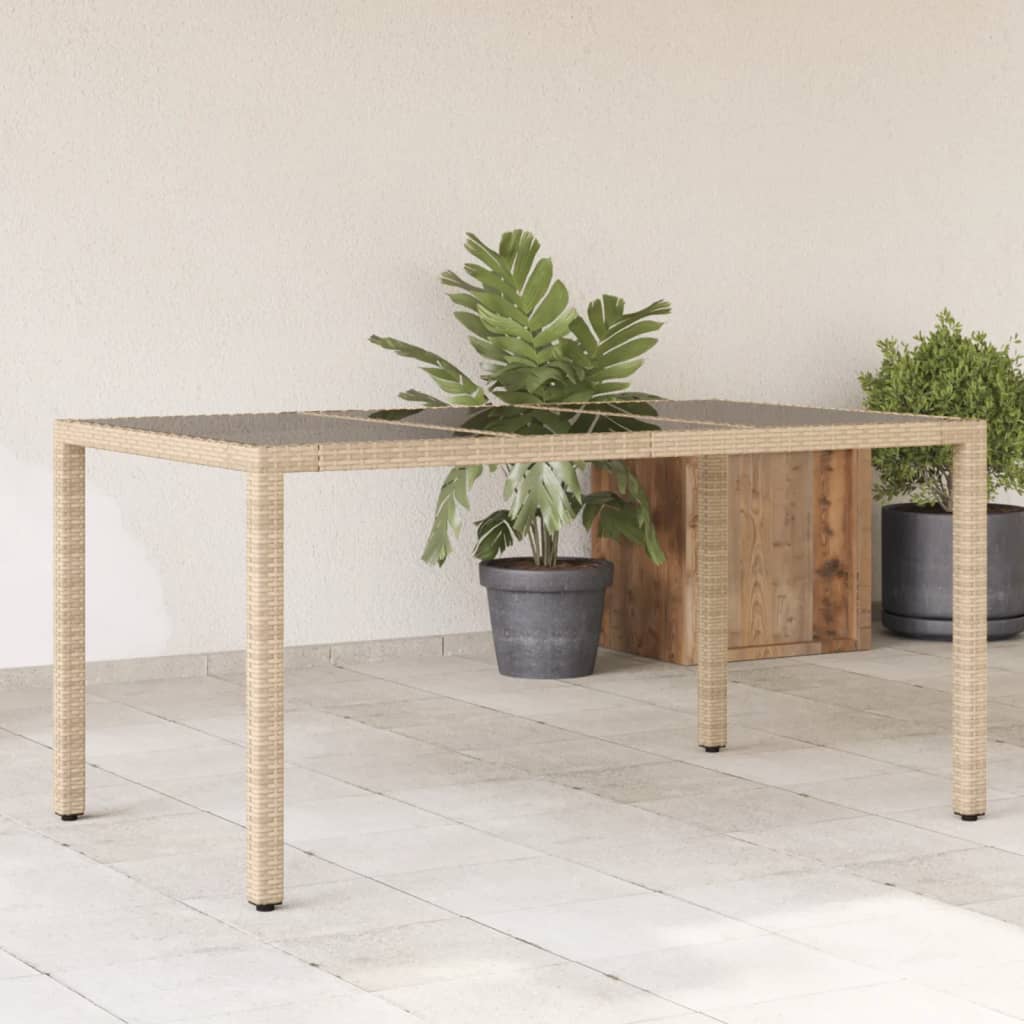 vidaXL Stół ogrodowy ze szklanym blatem, beżowy, 150x90x75cm rattan PE