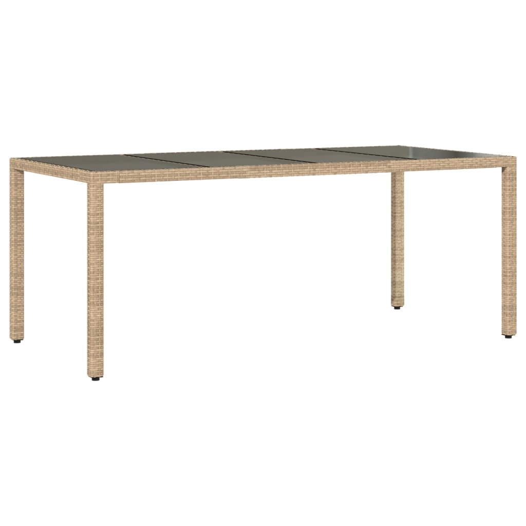 vidaXL Stół ogrodowy ze szklanym blatem, beż, 190x90x75 cm, polirattan