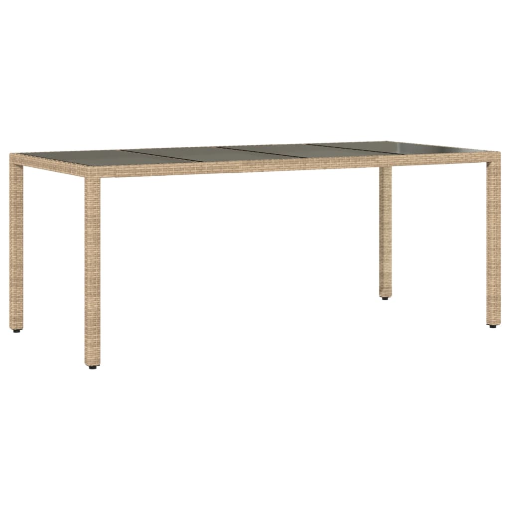 vidaXL Stół ogrodowy ze szklanym blatem, beż, 190x90x75 cm, polirattan