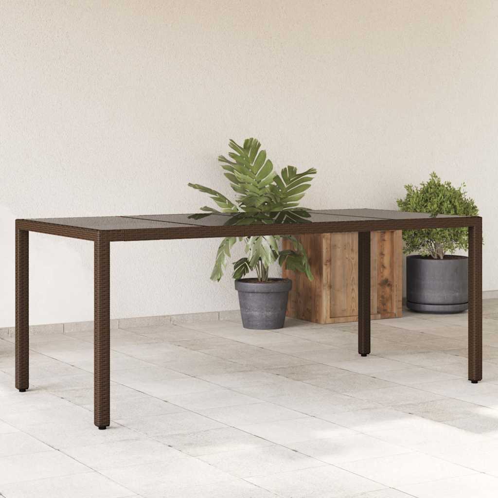 vidaXL Stół ogrodowy ze szklanym blatem, brąz, 190x90x75cm, polirattan