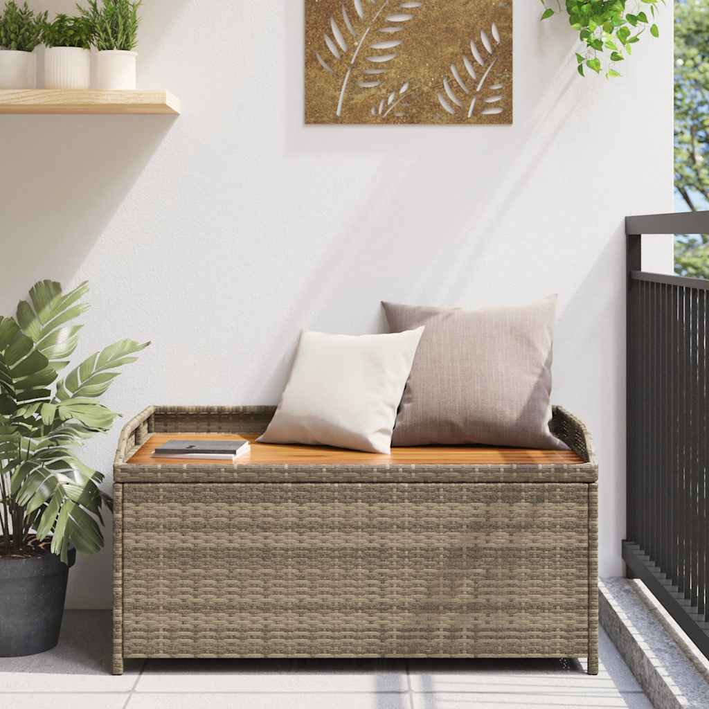 vidaXL Ławka ze schowkiem, szara, 100x50x52 cm, polirattan i akacja