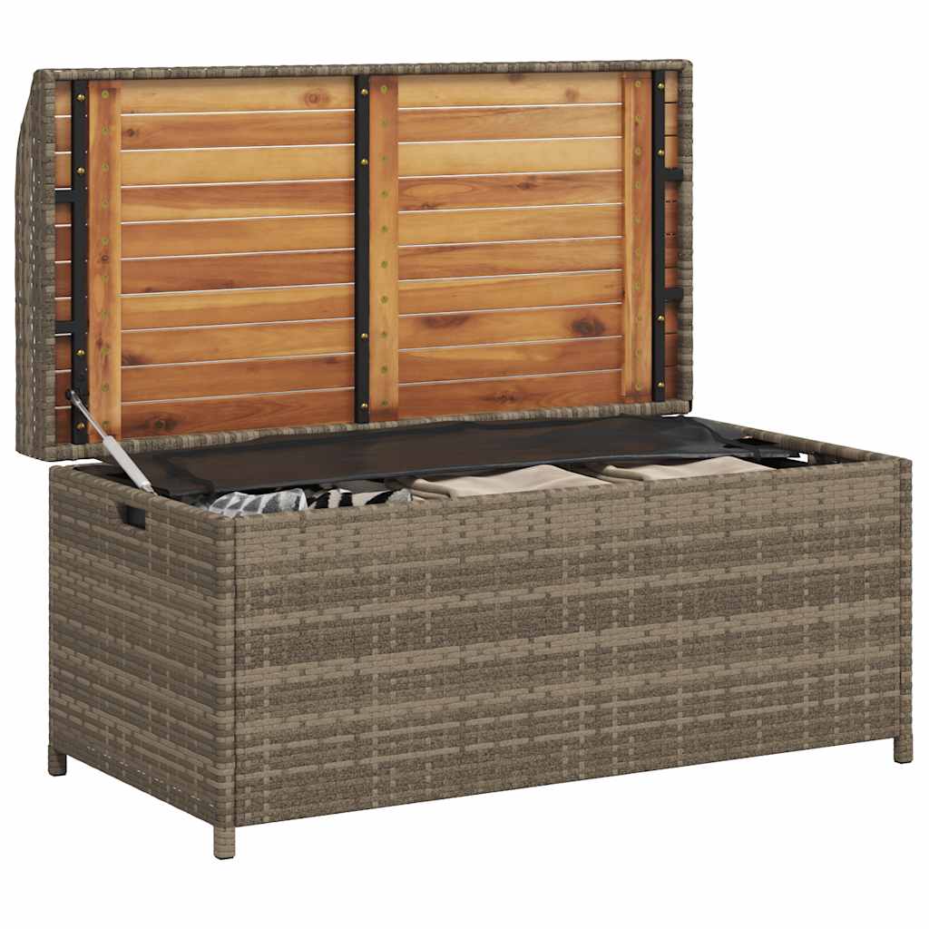 vidaXL Ławka ze schowkiem, szara, 100x50x52 cm, polirattan i akacja