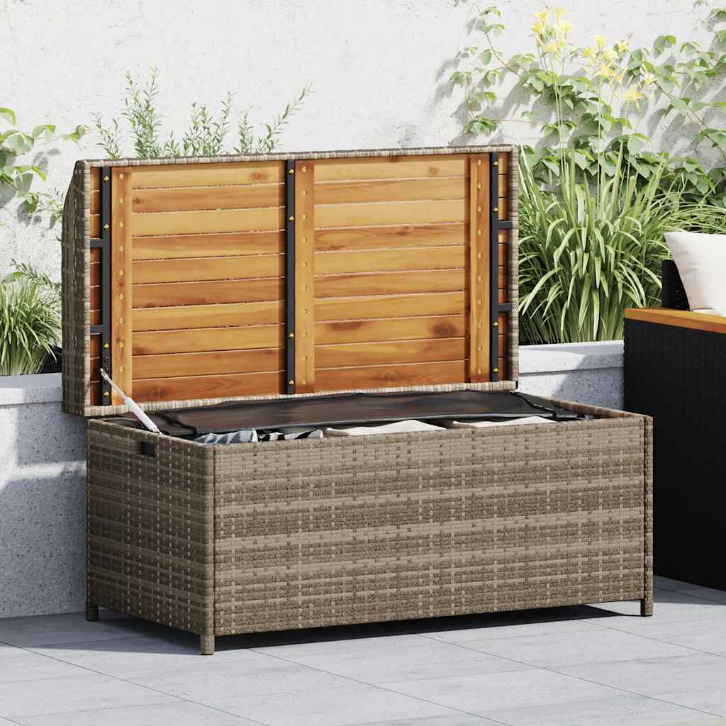 vidaXL Ławka ze schowkiem, szara, 100x50x52 cm, polirattan i akacja